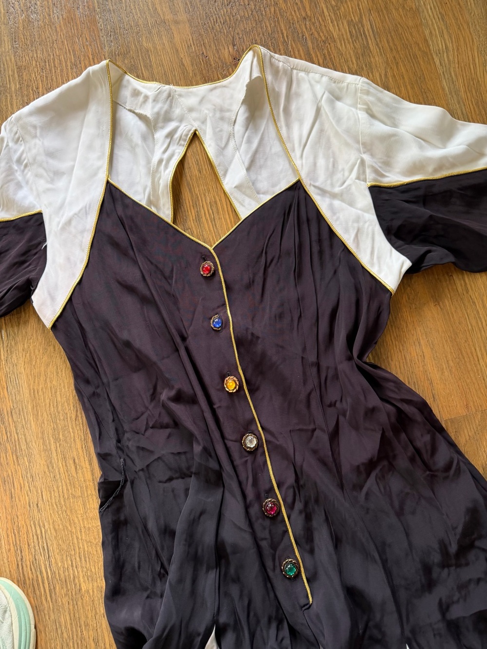 Vintage D.Frank Black and White Long-Sleeve Paneled pleated Drop Waist Dress - Picture 7 of 12